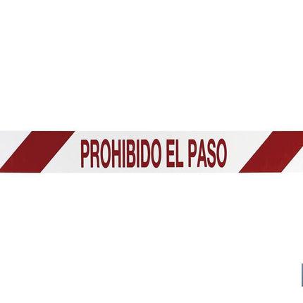 Cinta de balizamiento no adhesiva | Color: rojo y blanco | Texto: PROHIBIDO EL PASO | Medida: 80 mm x 100 m | Galga 300