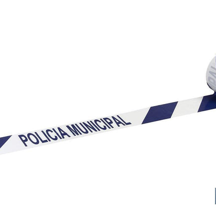 Cinta de balizamiento no adhesiva | Color: azul y blanco | Texto: POLICÍA MUNICIPAL | Medida: 80 mm x 100 m | Galga 300