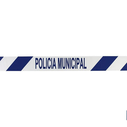 Cinta de balizamiento no adhesiva | Color: azul y blanco | Texto: POLICÍA MUNICIPAL | Medida: 80 mm x 100 m | Galga 300