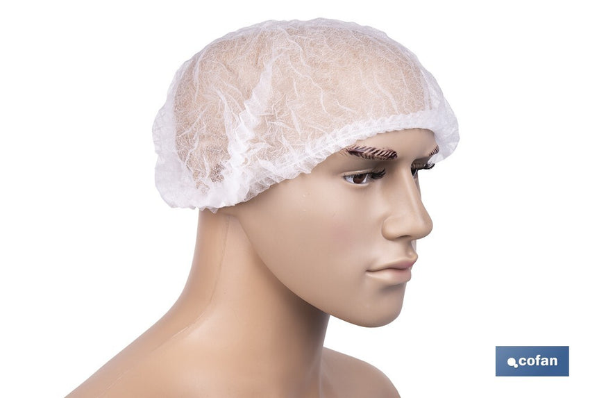 Gorro desechable | Color: blanco | Material: polipropileno | Plegado en acordeón | Disponible en packs de 100 unidades | Protección para limpieza, sanidad e industria