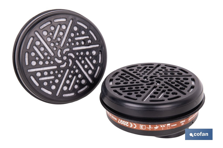 Set de 2 filtros A1 para máscara completa Cofan | Protección frente a gases y vapores de compuestos químicos