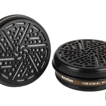 Set de 2 filtros para media máscara | Filtros de tipo A1 | Cartucho de polietileno de alta densidad | Protección contra gases y vapores de químicos compuestos | Conforme con EN 14387:2004+A1:2008