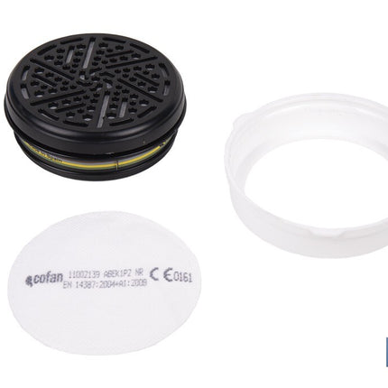 Set de filtro combinado: 2 filtros A1B1E1K1 + 10 Prefiltros P2 NR | Protección respiratoria de alta eficacia
