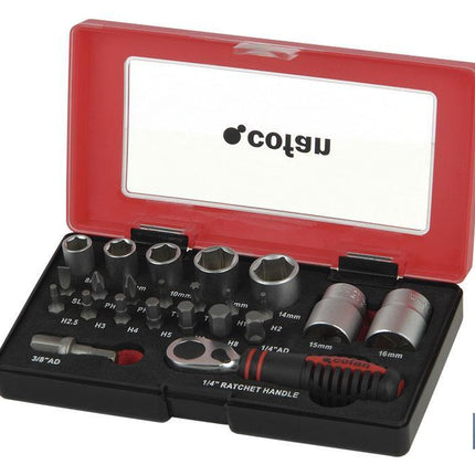 Set mini carraca, vasos y puntas 1/4 23 pcs.