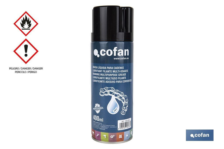 Grasa adhesiva para cadenas 400 ml | Lubricante líquido | Con aditivos que le confieren propiedades anticorrosión y antidesgaste