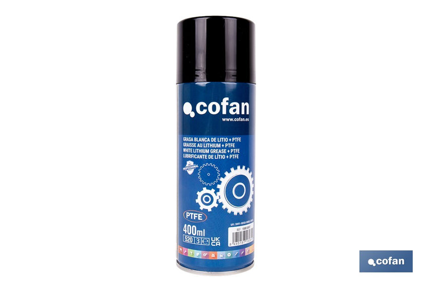 Grasa blanca de litio + PTFE 400 ml | En spray con aditivo de PTFE | Spray de lubricante líquido