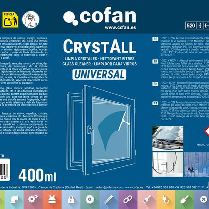 Limpiacristales en aerosol universal | Envase de 400 ml con efecto desengrasante | Fórmula antimarcas