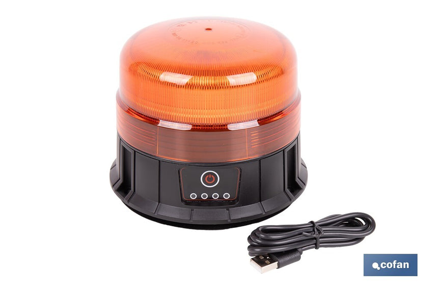 Luz emergencia rotativa 360° | Recargable USB-C | Base magnética | Certificada ECE R65 | Para vehículos industriales y agrícolas