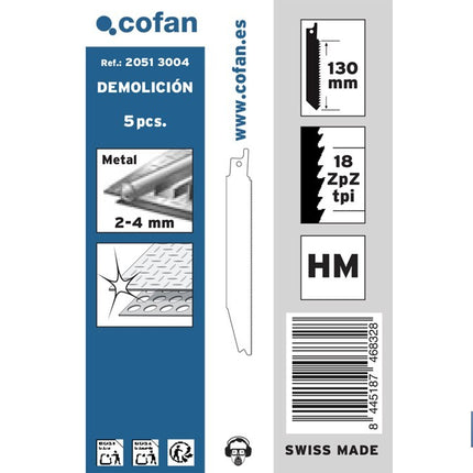 Hoja de sierra de sable para metal duro y acero inox. adecuada para metales duros de 2 a 4 mm de espesor | Uso profesional