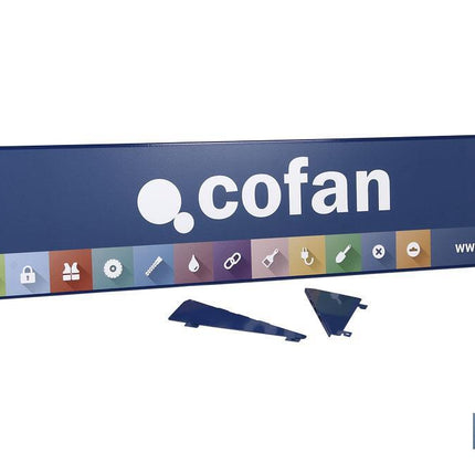 Cartela con logo Cofan expositor rincón