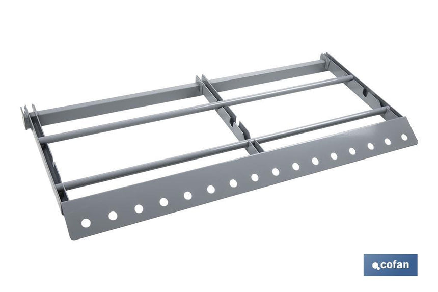 Set expositor de cuerdas y cadenas con barra de carga | Material: acero | Medidor integrado para bobinas | Organización eficiente y segura | Medidas: 50 x 1000 x 70 mm