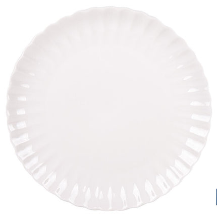 Vajilla de porcelana esmaltada de color blanco con diseño en relieve | Set de 16 piezas | Apta para lavavajillas, microondas y horno
