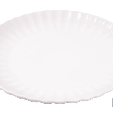 Vajilla de porcelana esmaltada de color blanco con diseño en relieve | Set de 16 piezas | Apta para lavavajillas, microondas y horno