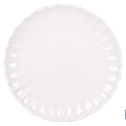 Vajilla de porcelana esmaltada de color blanco con diseño en relieve | Set de 16 piezas | Apta para lavavajillas, microondas y horno