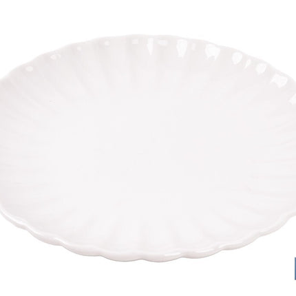 Vajilla de porcelana esmaltada de color blanco con diseño en relieve | Set de 16 piezas | Apta para lavavajillas, microondas y horno