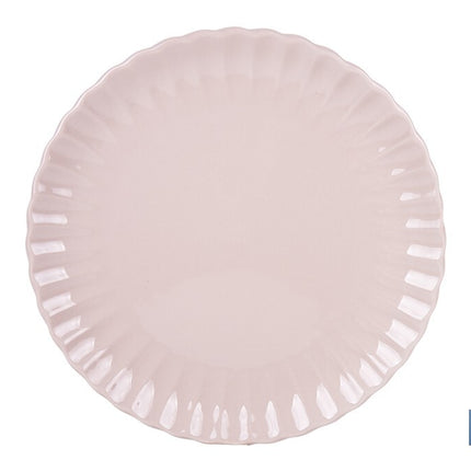 Vajilla de porcelana esmaltada en color rosa nude con diseño en relieve | Set de 16 piezas | Apta para lavavajillas, microondas y horno