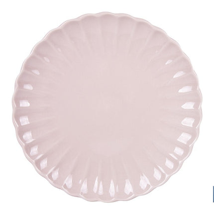 Vajilla de porcelana esmaltada en color rosa nude con diseño en relieve | Set de 16 piezas | Apta para lavavajillas, microondas y horno