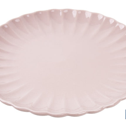 Vajilla de porcelana esmaltada en color rosa nude con diseño en relieve | Set de 16 piezas | Apta para lavavajillas, microondas y horno
