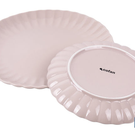 Vajilla de porcelana esmaltada en color rosa nude con diseño en relieve | Set de 16 piezas | Apta para lavavajillas, microondas y horno
