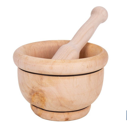Mortero de madera de abedul con maza. Diámetro: Ø14 cm. Ideal para machacar alimentos