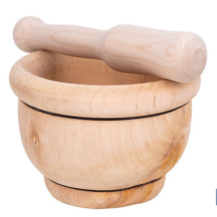 Mortero de madera de abedul con maza. Diámetro: Ø14 cm. Ideal para machacar alimentos
