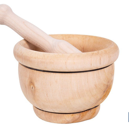 Mortero de madera de abedul con maza. Diámetro: Ø14 cm. Ideal para machacar alimentos