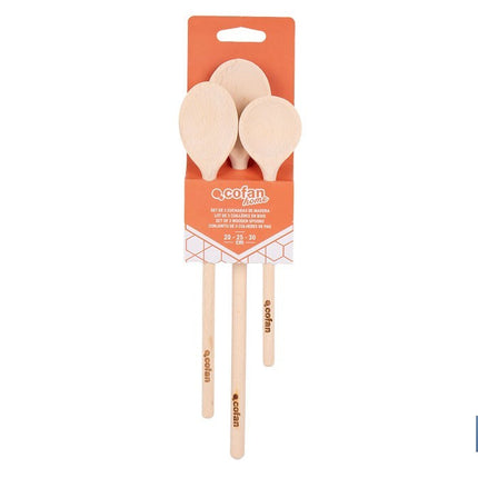 Set de 3 cucharas de madera de álamo | Utensilios de 20 cm, 25 cm y 30 cm | Ideal para remover y mezclar