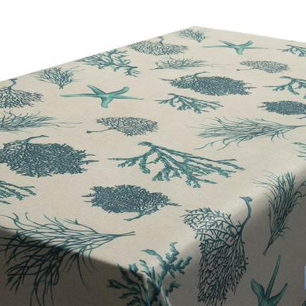 Rollo de mantel resinado con estampado digital | Diseño con elementos del mar | 50 % algodón y 50 % poliéster | Medidas: 1,40 x 20 m