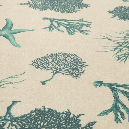 Rollo de mantel resinado con estampado digital | Diseño con elementos del mar | 50 % algodón y 50 % poliéster | Medidas: 1,40 x 20 m