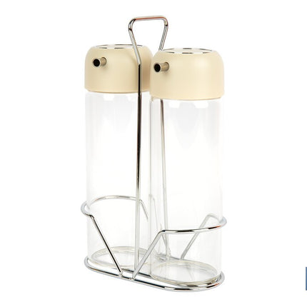 Set de aceitera y vinagrera | Frascos de vidrio borosilicato | Soporte incluido | Tapas de color beige | Juego de 2 piezas | Capacidad: 300 ml