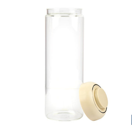 Bote de cocina de vidrio borosilicato | Tapa beige | Cierre a presión | Capacidad: 1,7 l | Almacenaje de alimentos | Medidas: Ø10 x 30 cm