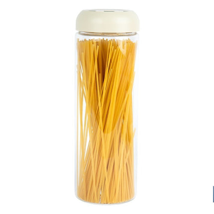 Bote de cocina de vidrio borosilicato | Tapa beige | Cierre a presión | Capacidad: 1,7 l | Almacenaje de alimentos | Medidas: Ø10 x 30 cm