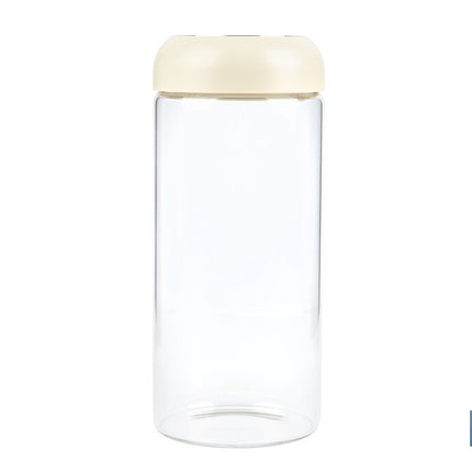 Bote de cocina de vidrio borosilicato | Tapa beige | Cierre a presión | Capacidad: 1,3 litros | Almacenaje de alimentos | Medidas: Ø10 x 23 cm