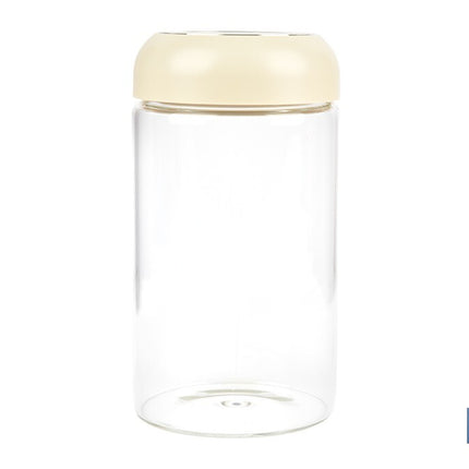 Bote de cocina de vidrio borosilicato | Tapa beige | Cierre a presión | Capacidad: 1 litro | Almacenaje de alimentos | Medidas: Ø10 x 18,6 cm