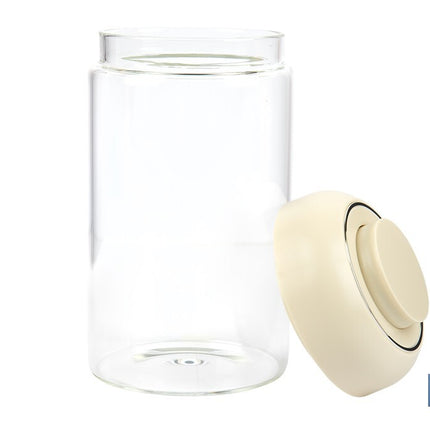 Bote de cocina de vidrio borosilicato | Tapa beige | Cierre a presión | Capacidad: 1 litro | Almacenaje de alimentos | Medidas: Ø10 x 18,6 cm