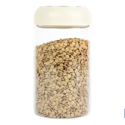 Bote de cocina de vidrio borosilicato | Tapa beige | Cierre a presión | Capacidad: 1 litro | Almacenaje de alimentos | Medidas: Ø10 x 18,6 cm