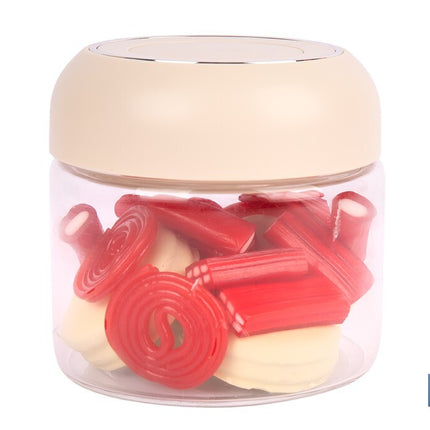 Bote de cocina de vidrio borosilicato | Tapa beige | Cierre a presión | Capacidad: 400 ml | Almacenaje de alimentos | Medidas: Ø10 x 9,6 cm