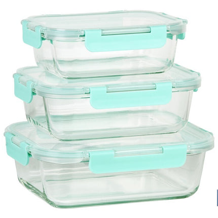 Set de 3 Fiambreras Rectangulares de Borosilicato | Modelo Agatha | Capacidad 640-1040-1520 ml