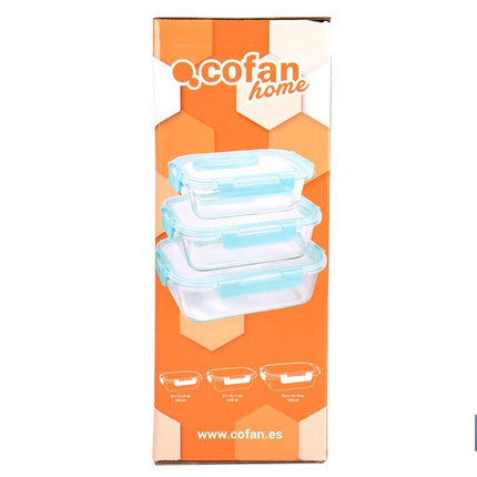 Set de 3 Fiambreras Rectangulares de Borosilicato | Modelo Agatha | Capacidad 640-1040-1520 ml