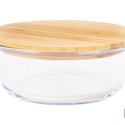 Set de 2 Fiambreras Redondas de Borosilicato | Modelo Bambú | Tapa de Bambú | Capacidad 620-950 ml