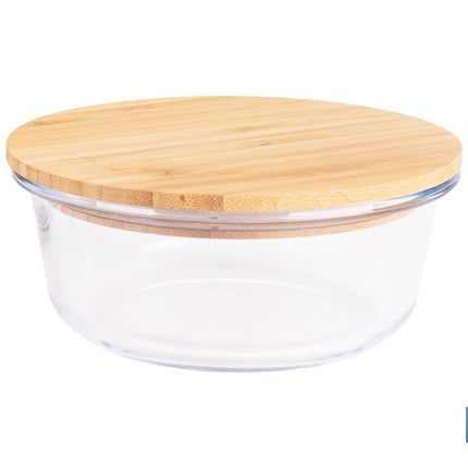 Set de 2 Fiambreras Redondas de Borosilicato | Modelo Bambú | Tapa de Bambú | Capacidad 620-950 ml