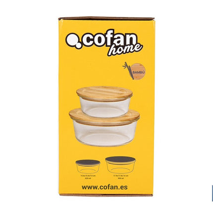 Set de 2 Fiambreras Redondas de Borosilicato | Modelo Bambú | Tapa de Bambú | Capacidad 620-950 ml