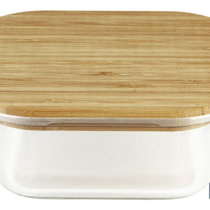 Set de 2 Fiambreras Cuadradas de Borosilicato | Modelo Bambú | Tapa de Bambú | Capacidad 520-800 ml