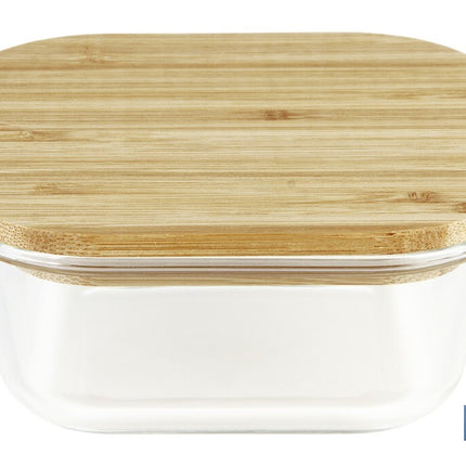 Set de 2 Fiambreras Cuadradas de Borosilicato | Modelo Bambú | Tapa de Bambú | Capacidad 520-800 ml