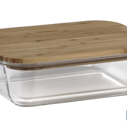 Set de 3 Fiambreras Rectangulares de Borosilicato | Modelo Bambú | Tapa de Bambú | Capacidad 640-1040-1520 ml