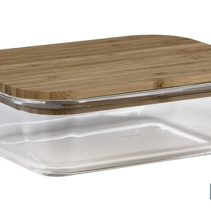 Set de 3 Fiambreras Rectangulares de Borosilicato | Modelo Bambú | Tapa de Bambú | Capacidad 640-1040-1520 ml