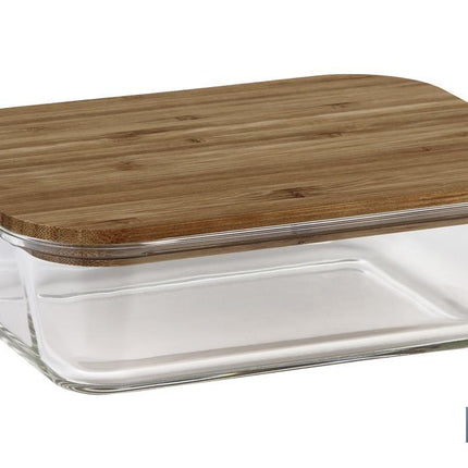 Set de 3 Fiambreras Rectangulares de Borosilicato | Modelo Bambú | Tapa de Bambú | Capacidad 640-1040-1520 ml