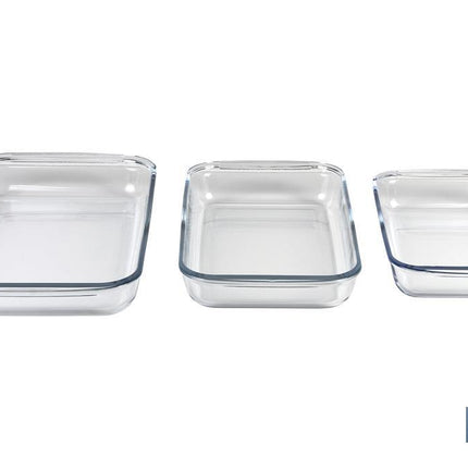 Set de 3 fuentes rectangulares de borosilicato Modelo Baritina I Capacidad: 1600 ml - 2200 ml - 3000 ml