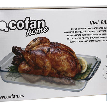 Set de 3 fuentes rectangulares de borosilicato Modelo Baritina I Capacidad: 1600 ml - 2200 ml - 3000 ml