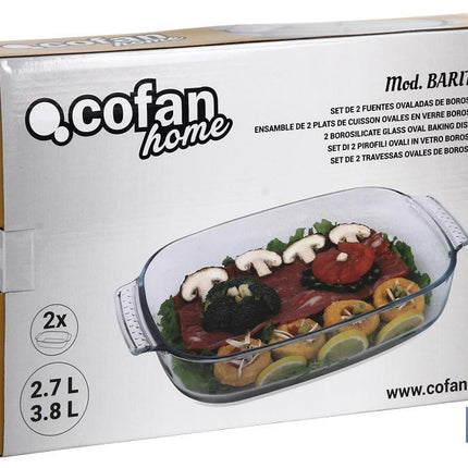 Set de 2 fuentes ovaladas Modelo Baritina | Fabricadas en vidrio borosilicato I Capacidad 2700 ml - 3800 ml